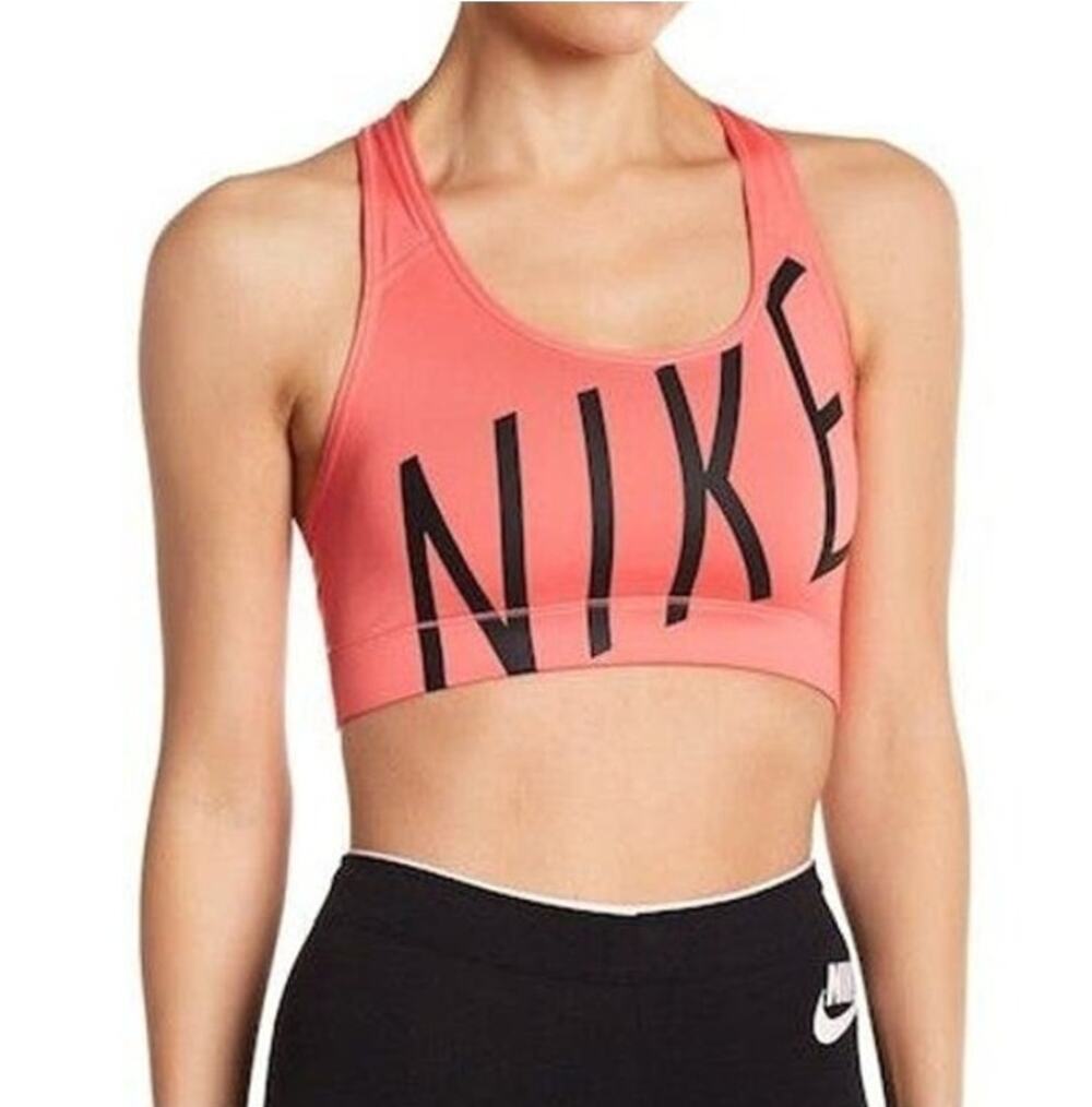 Nike Dri Fit Coral Black Sports Bra Victory Graphic Size Small 888571-823